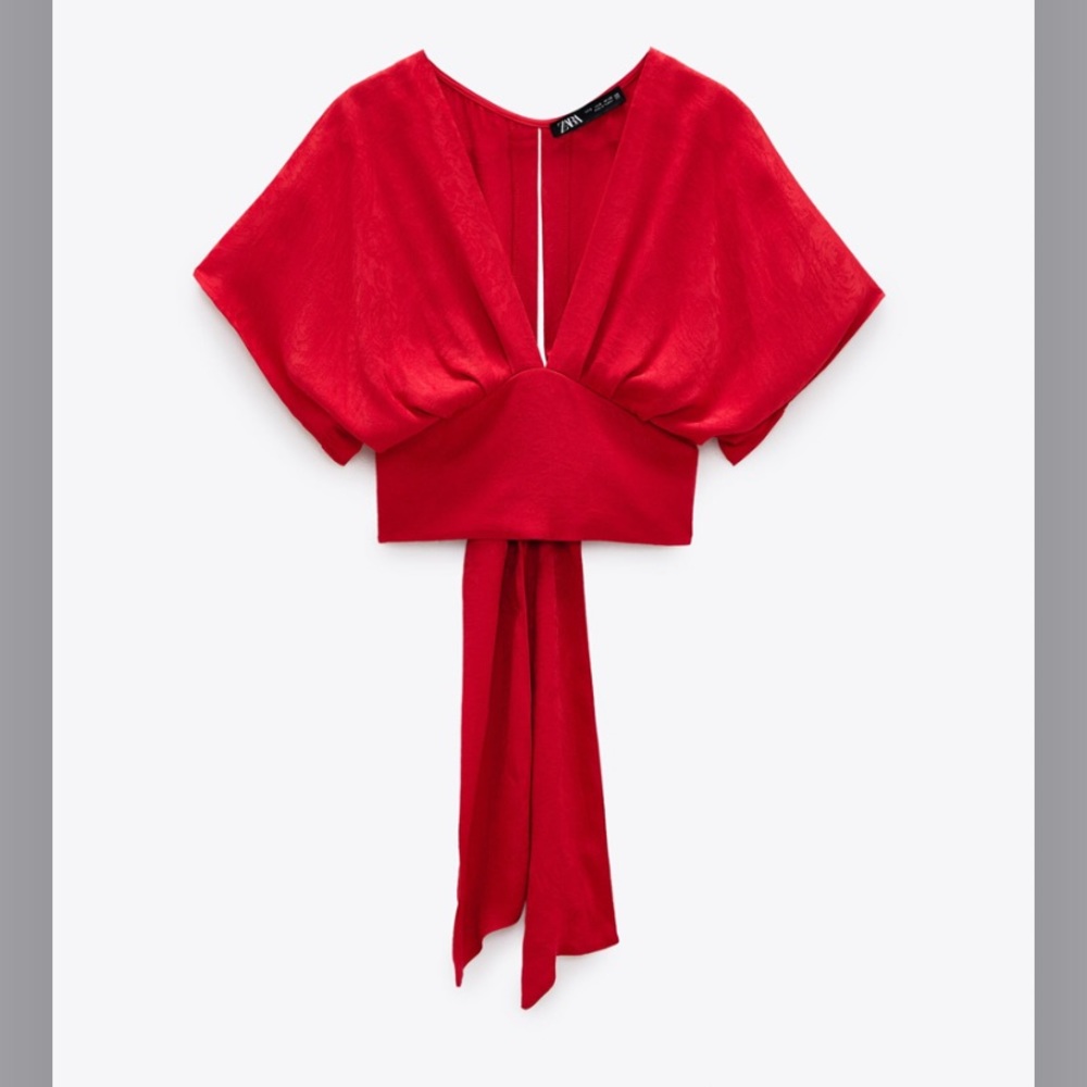 NEW! Zara Silk Like Cropped Red Blouse - NWT